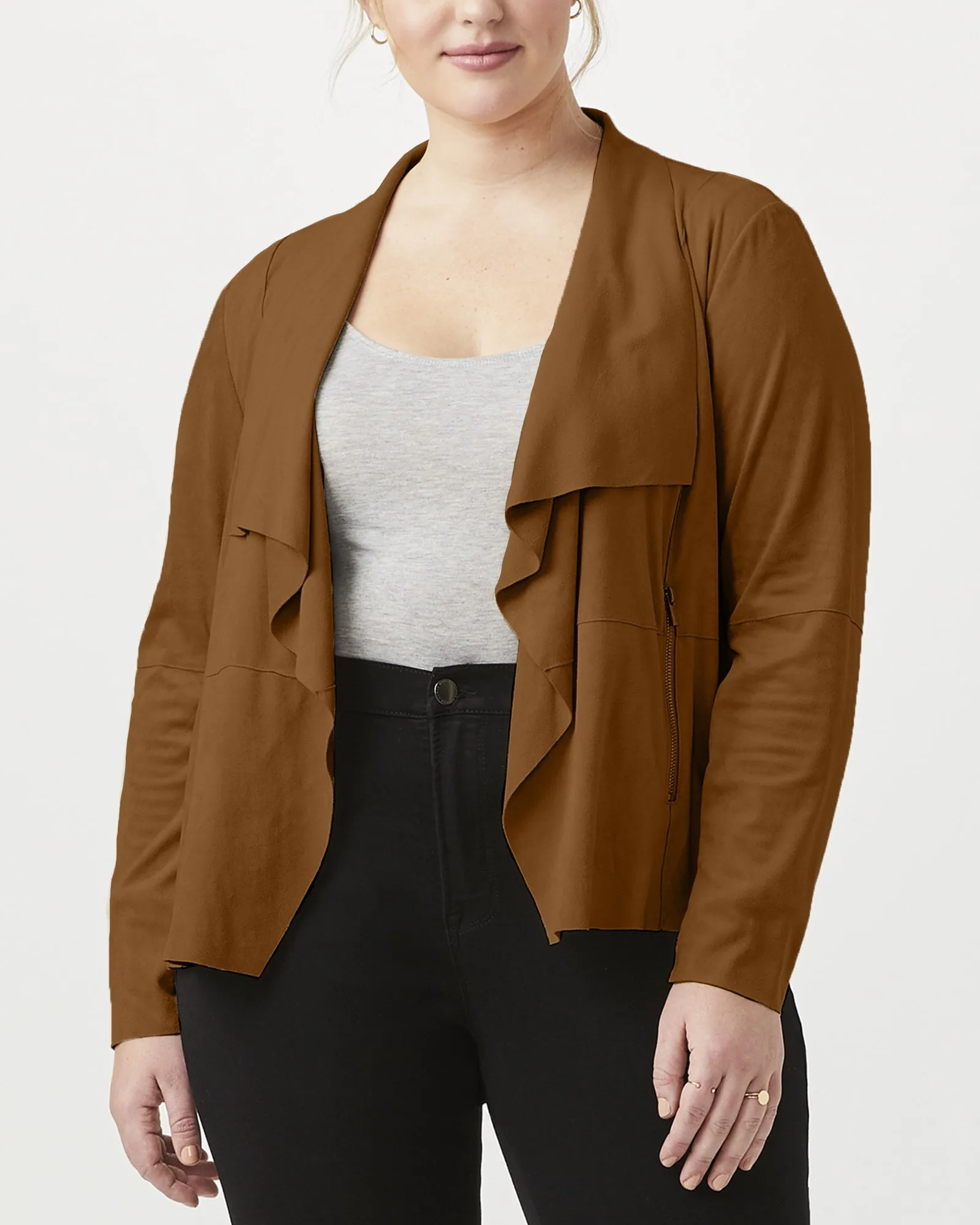 Amanda Faux Suede Draped Jacket | Taupe