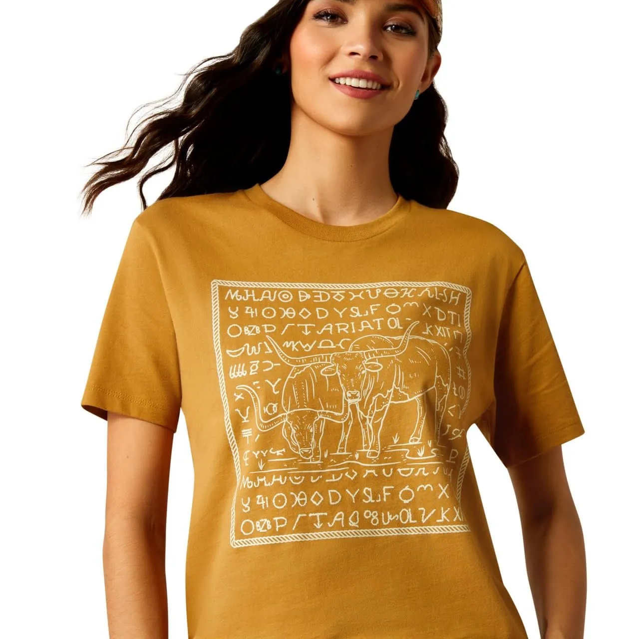 Ariat Women's Longhorn Brand T-Shirt, Harvest Gold