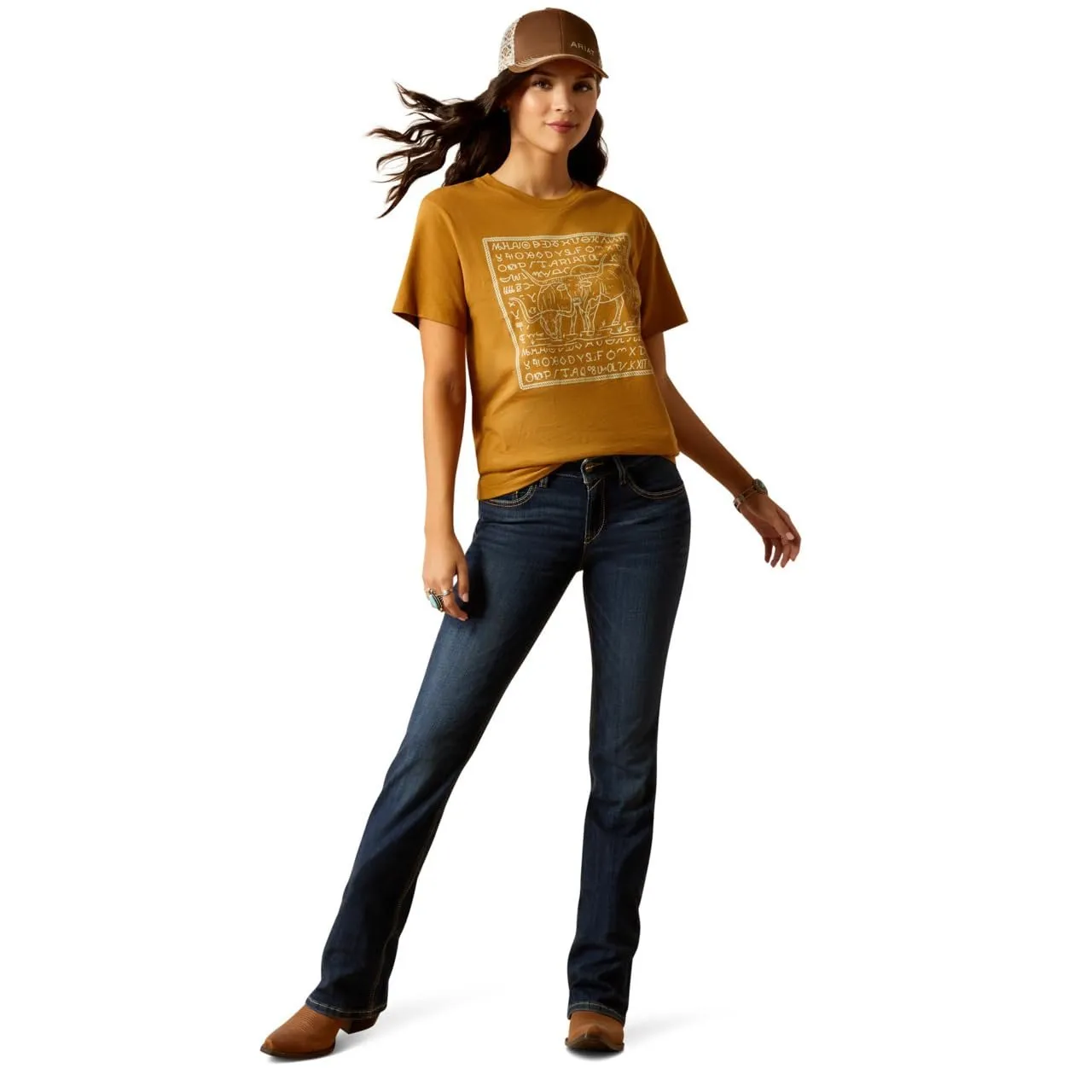 Ariat Women's Longhorn Brand T-Shirt, Harvest Gold