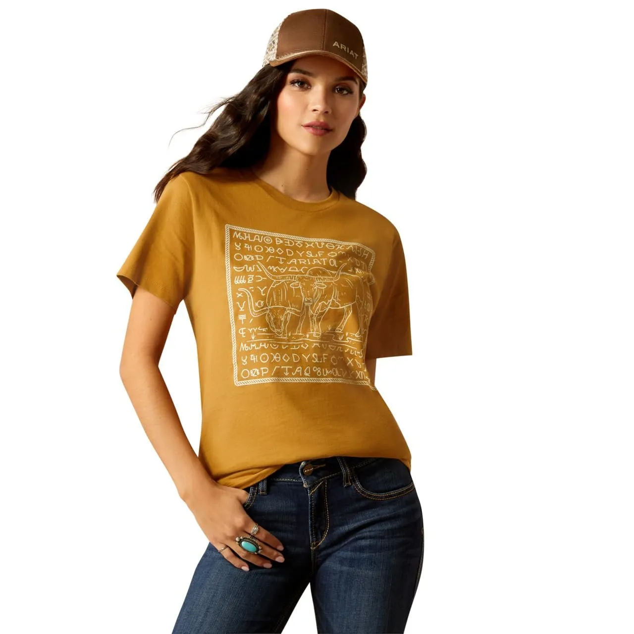 Ariat Women's Longhorn Brand T-Shirt, Harvest Gold