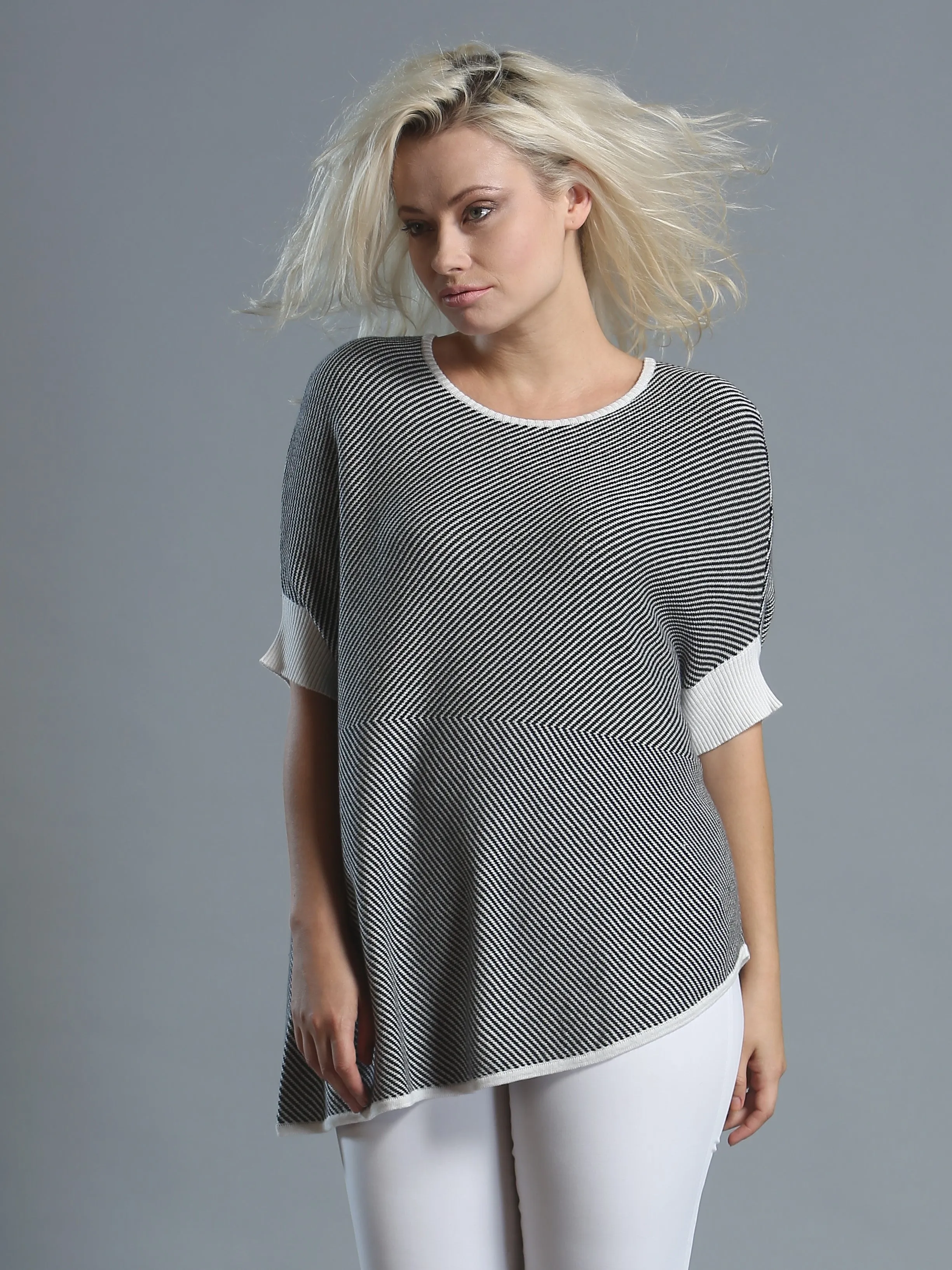 Asymmetrical Striped Pullover in Fine Cotton