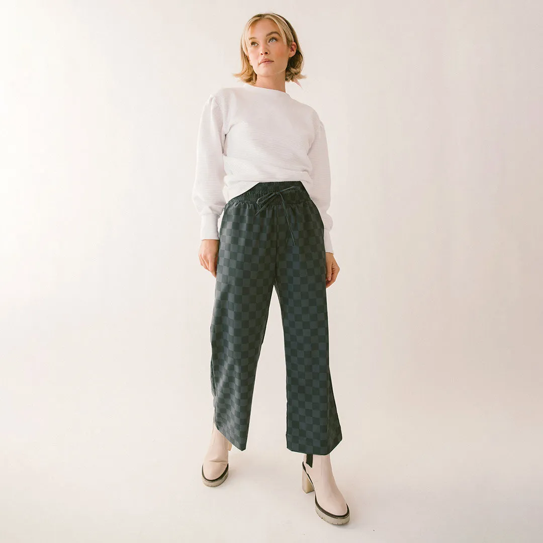 Audrey Wide Leg Pants, Slate Checkers