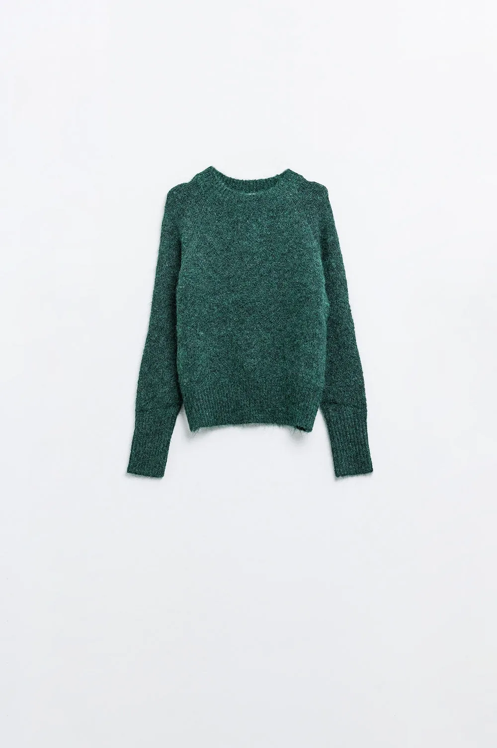 Basic Knited Crew Neck Sweater in Emerald Green