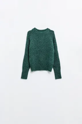 Basic Knited Crew Neck Sweater in Emerald Green