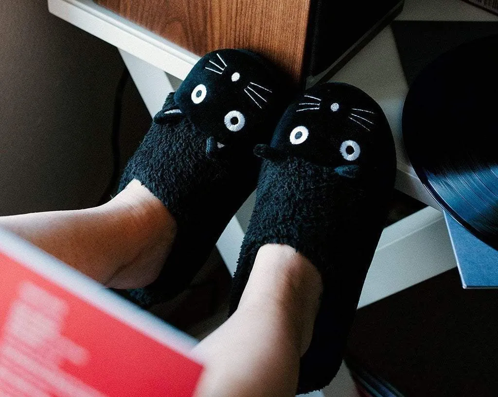 Black Fuzzy Kitty Slipper