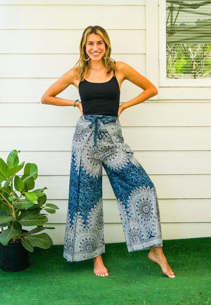 Blue Marble Mandala Palazzo Wrap Pants