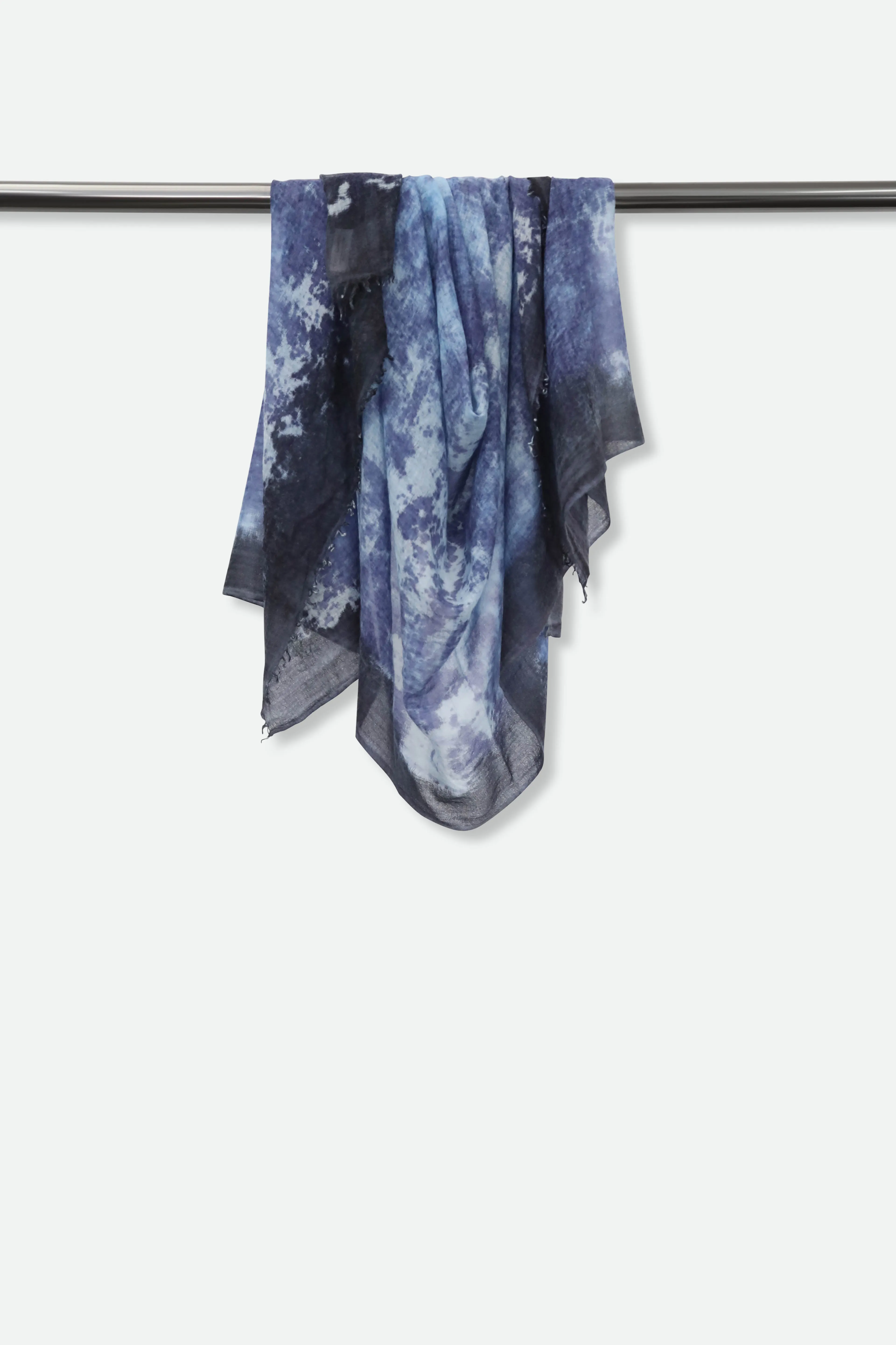 BORDERED DENIM SCARF IN HAND DYED CASHMERE