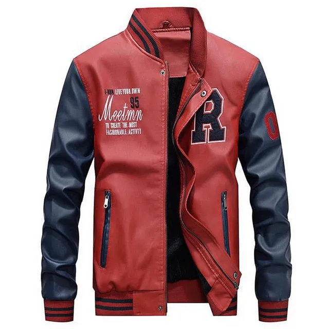 Brand Embroidery Baseball Jackets Men Fleece Pilot Letter Stand Bomber Coat