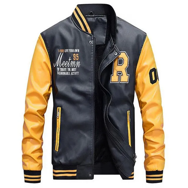 Brand Embroidery Baseball Jackets Men Fleece Pilot Letter Stand Bomber Coat