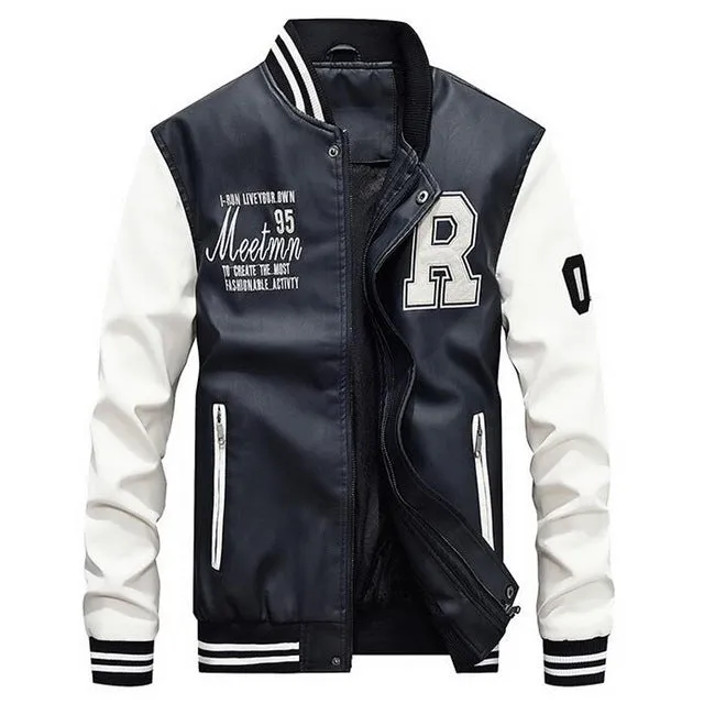 Brand Embroidery Baseball Jackets Men Fleece Pilot Letter Stand Bomber Coat