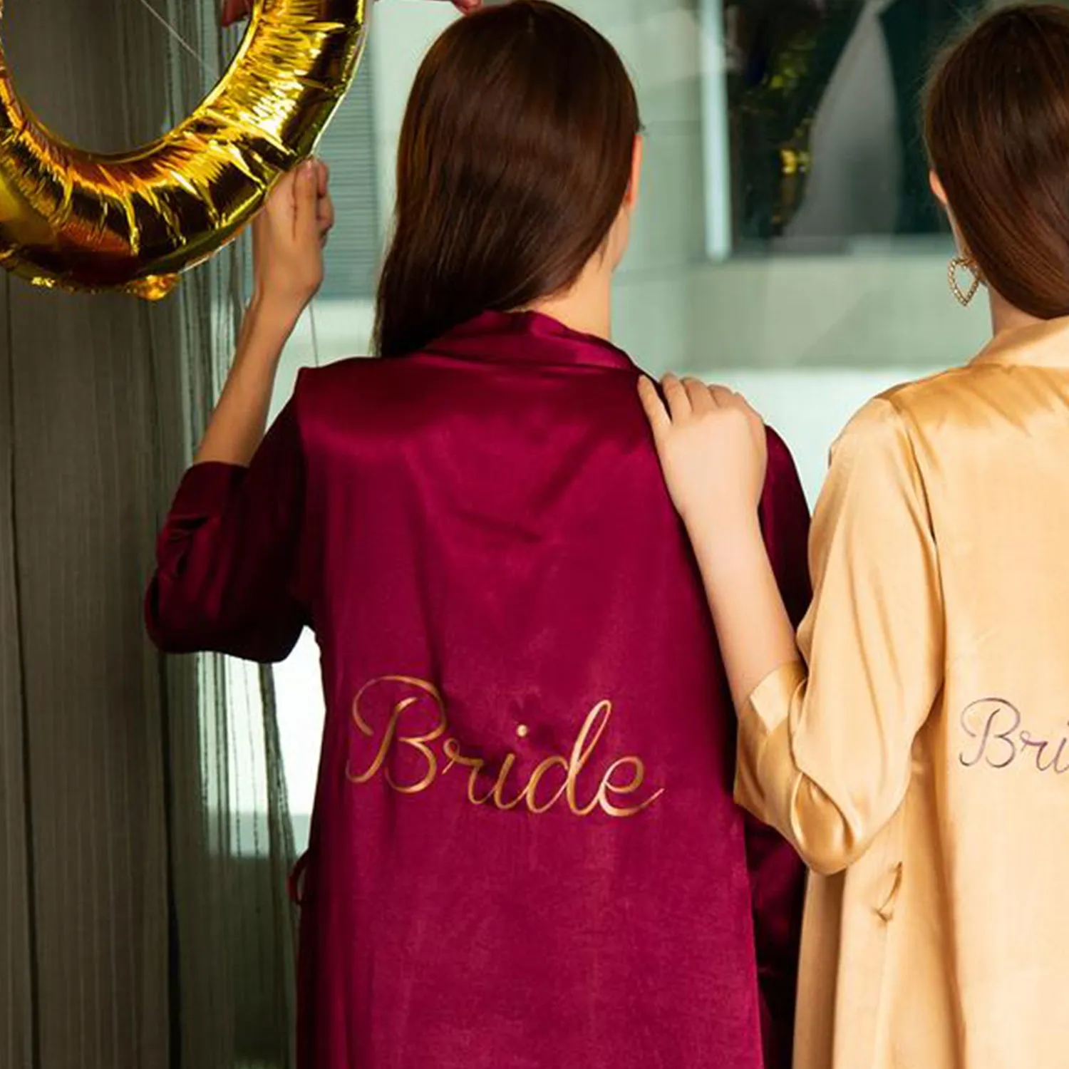 Bride Robe in Satin Wine Color