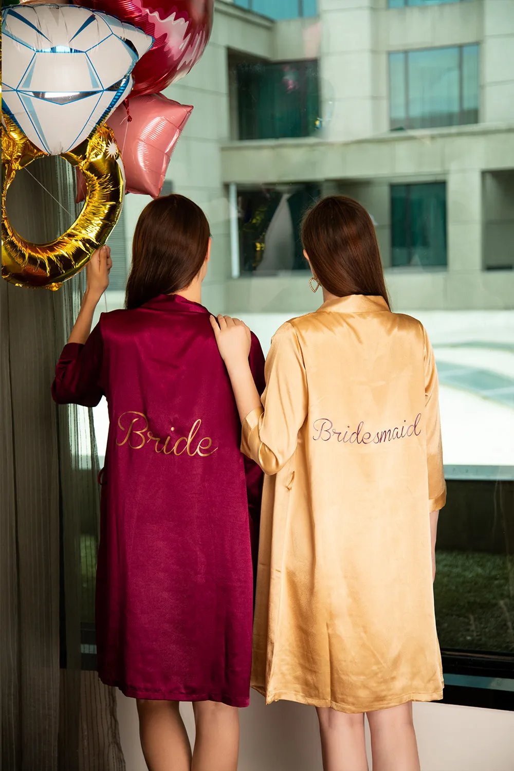 Bride Robe in Satin Wine Color