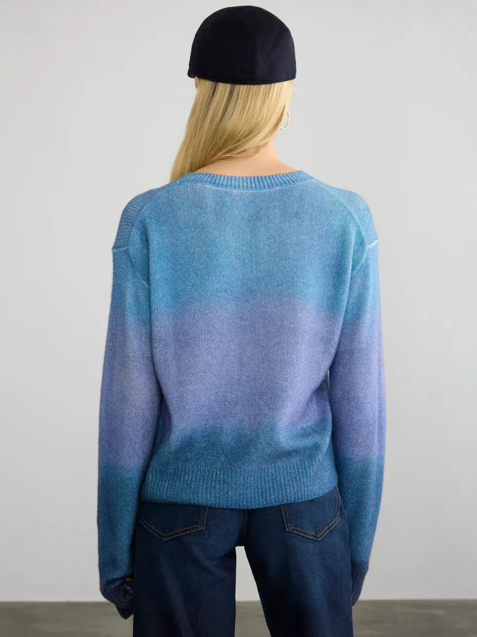 Cashmere Painted Stripe Crew Neck in Blues