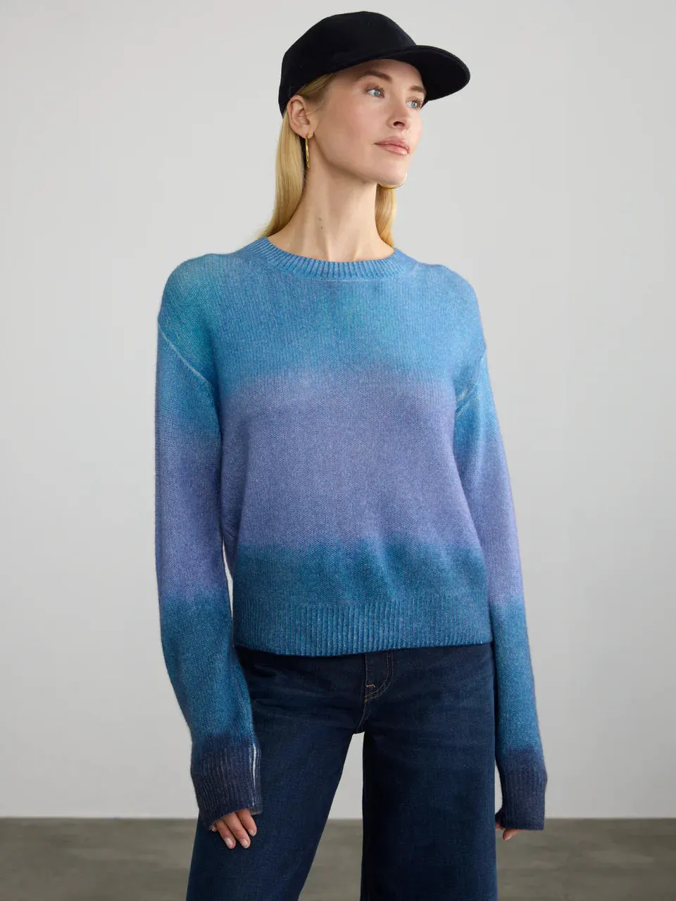 Cashmere Painted Stripe Crew Neck in Blues