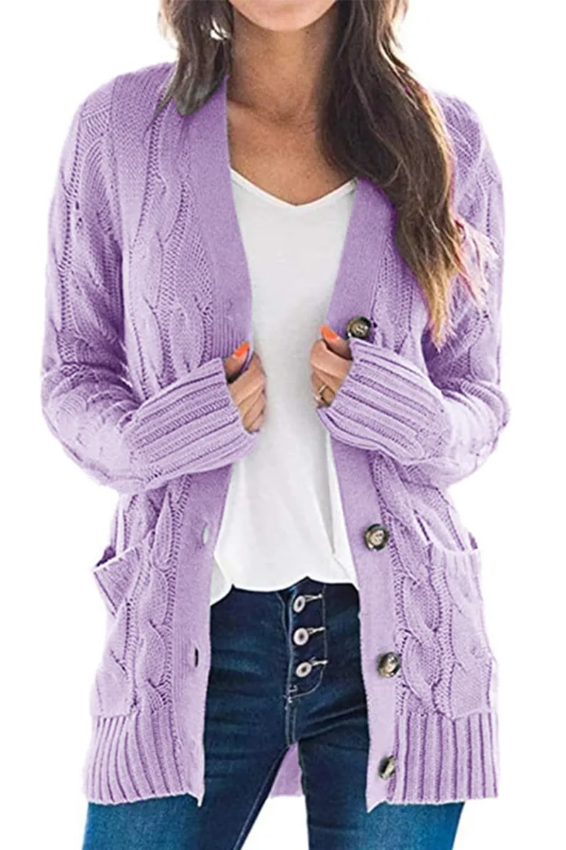 Casual Solid Patchwork Buckle Cardigan Collar Cardigans(5 Colors)