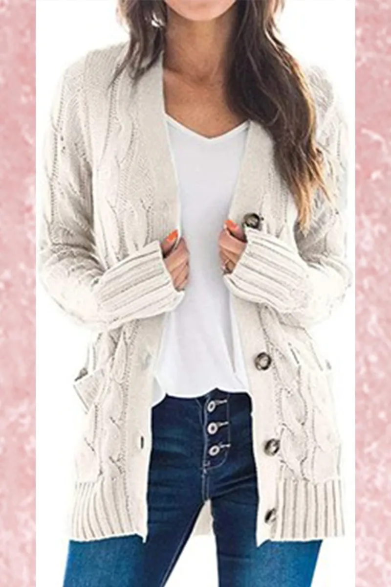 Casual Solid Patchwork Buckle Cardigan Collar Cardigans(5 Colors)