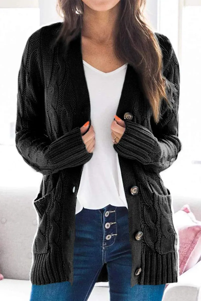 Casual Solid Patchwork Buckle Cardigan Collar Cardigans(5 Colors)