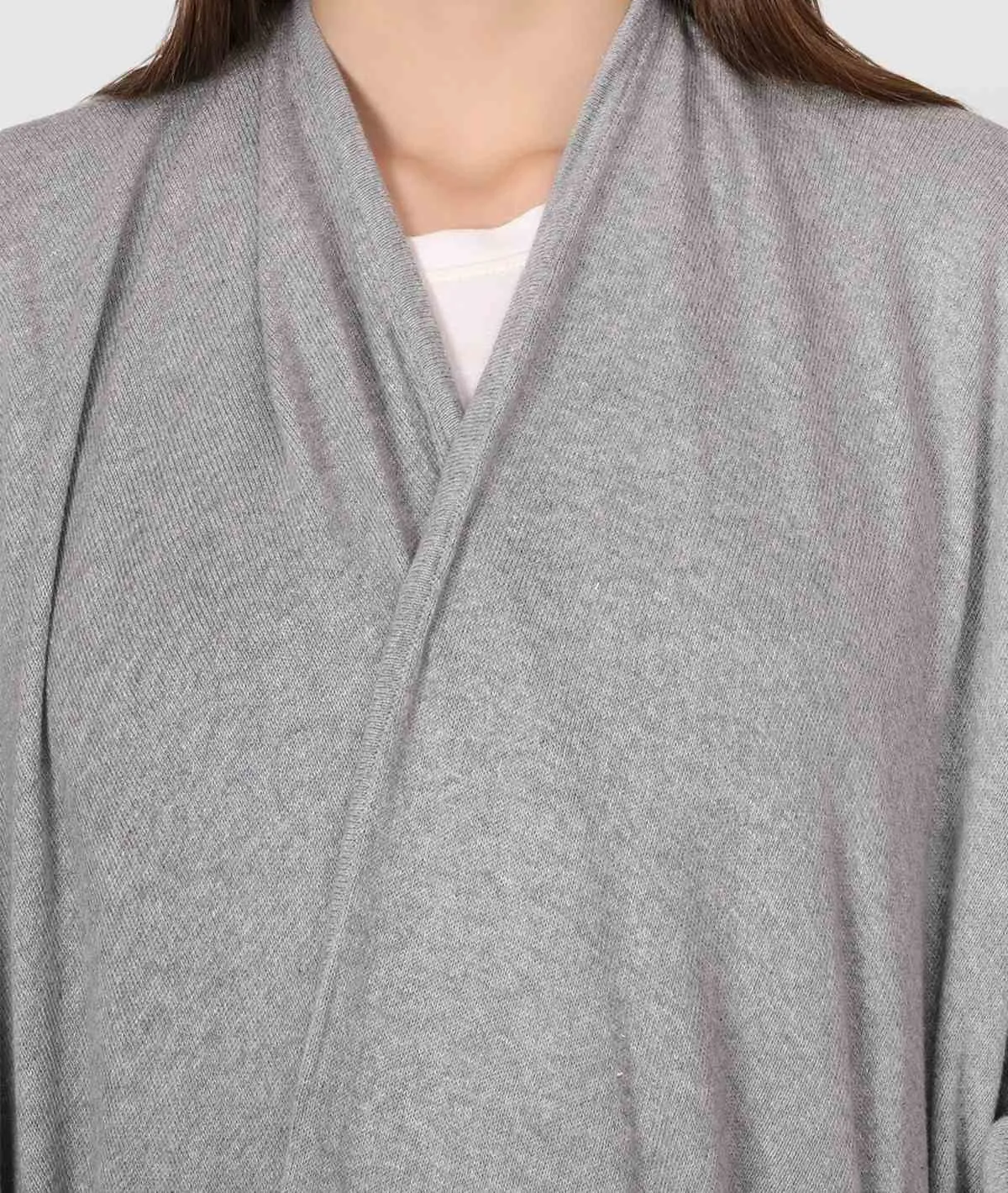 Classic Travel cape Wrap - Organic Cotton Knitted Light Weight Wrap in Pouch (Light Grey Melange )