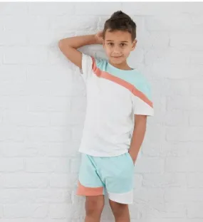 CLEARANCE SALE - Boys Loungewear Sets - Boys Colour Block T-Shirt & Shorts Set