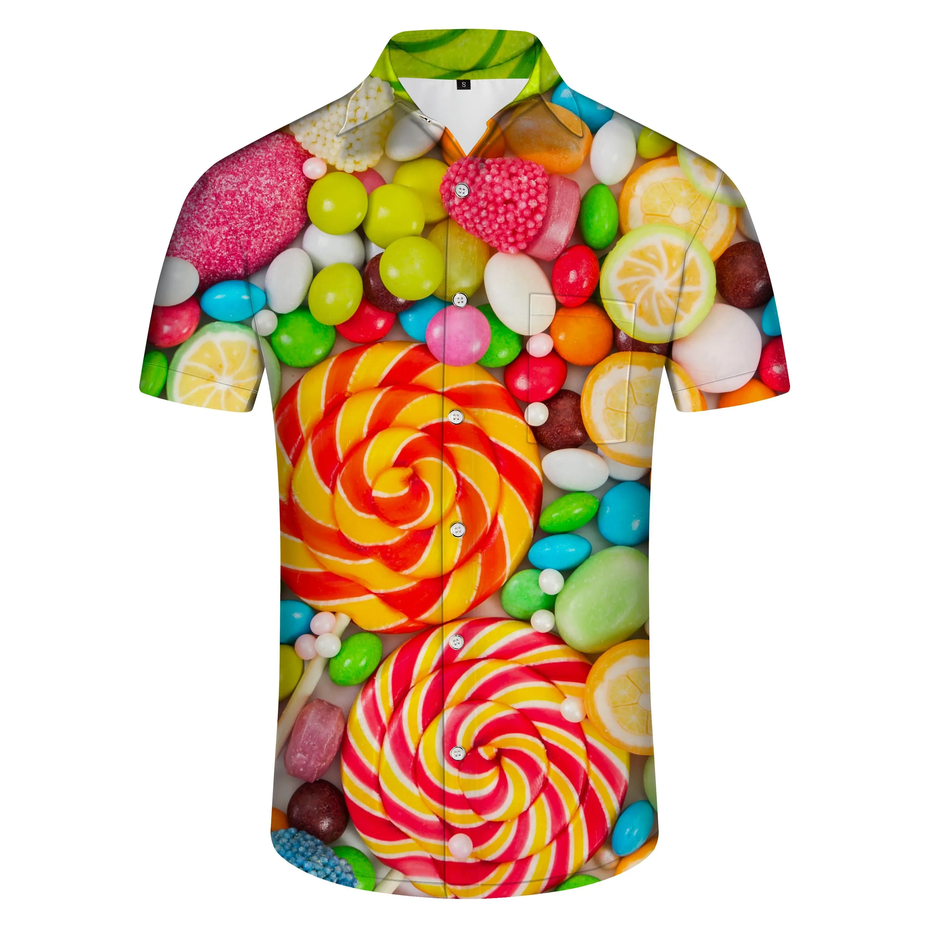 Colorful Lollipop Shirt Men Digital Printing Candy Hawaiian Shirt Men Summer Button Short Sleeve Lapel