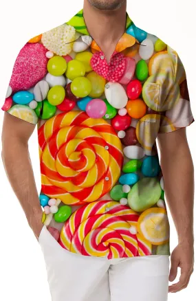 Colorful Lollipop Shirt Men Digital Printing Candy Hawaiian Shirt Men Summer Button Short Sleeve Lapel