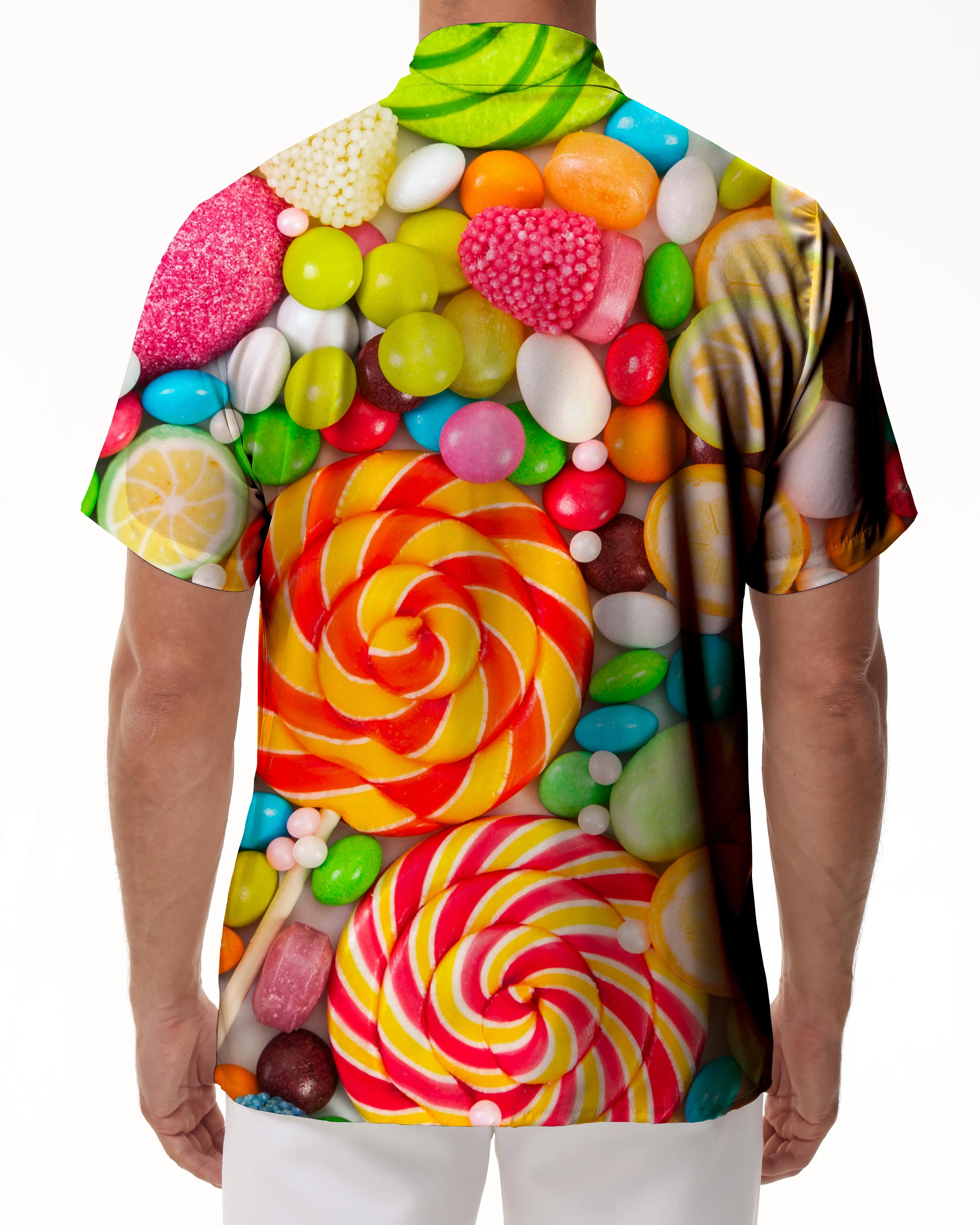 Colorful Lollipop Shirt Men Digital Printing Candy Hawaiian Shirt Men Summer Button Short Sleeve Lapel