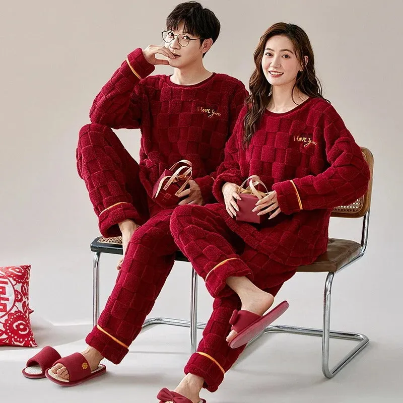 Cozy Cartoon Print Fleece Couple Pajama Set