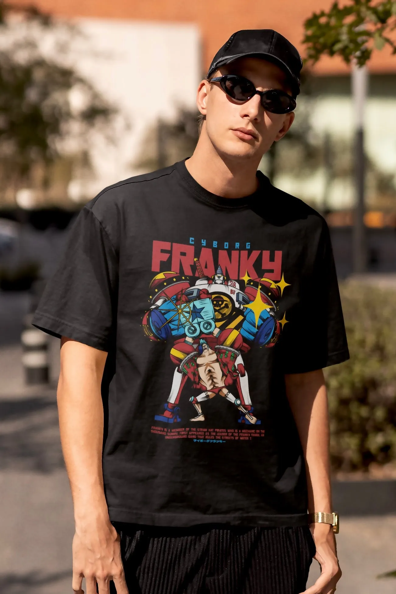 Cyborg Franky (One Piece) Unisex Black/White Oversized T-shirt