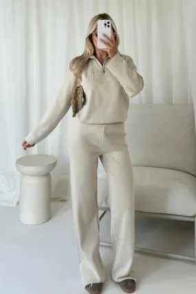 Demi cream 3/4 zip sweater straight leg knitted loungewear