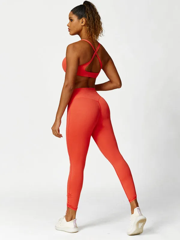 Drawstring yoga wear breathable running tights