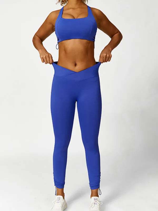 Drawstring yoga wear breathable running tights