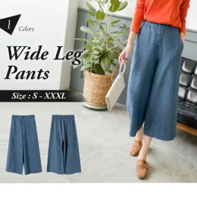 ELASTIC WAIST WIDE LEG DENIM PANTS