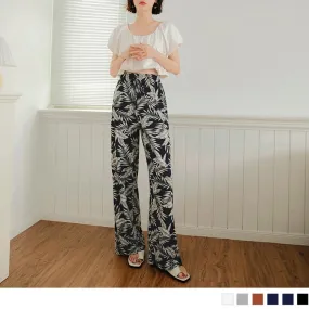 ELASTIC WAIST WIDE LEG PRINTED LONG PANTS