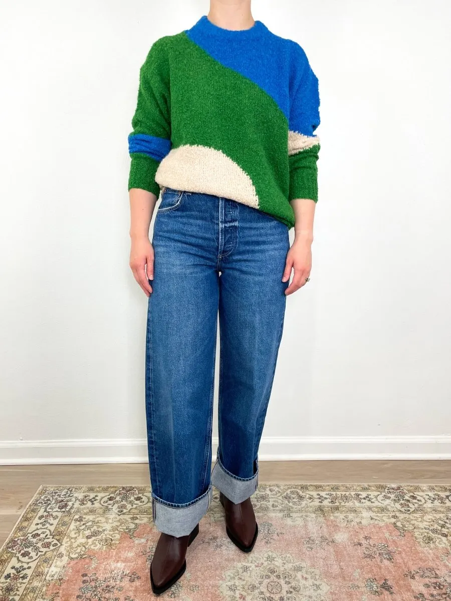 Elle Textured Crew in Cobalt & Clover