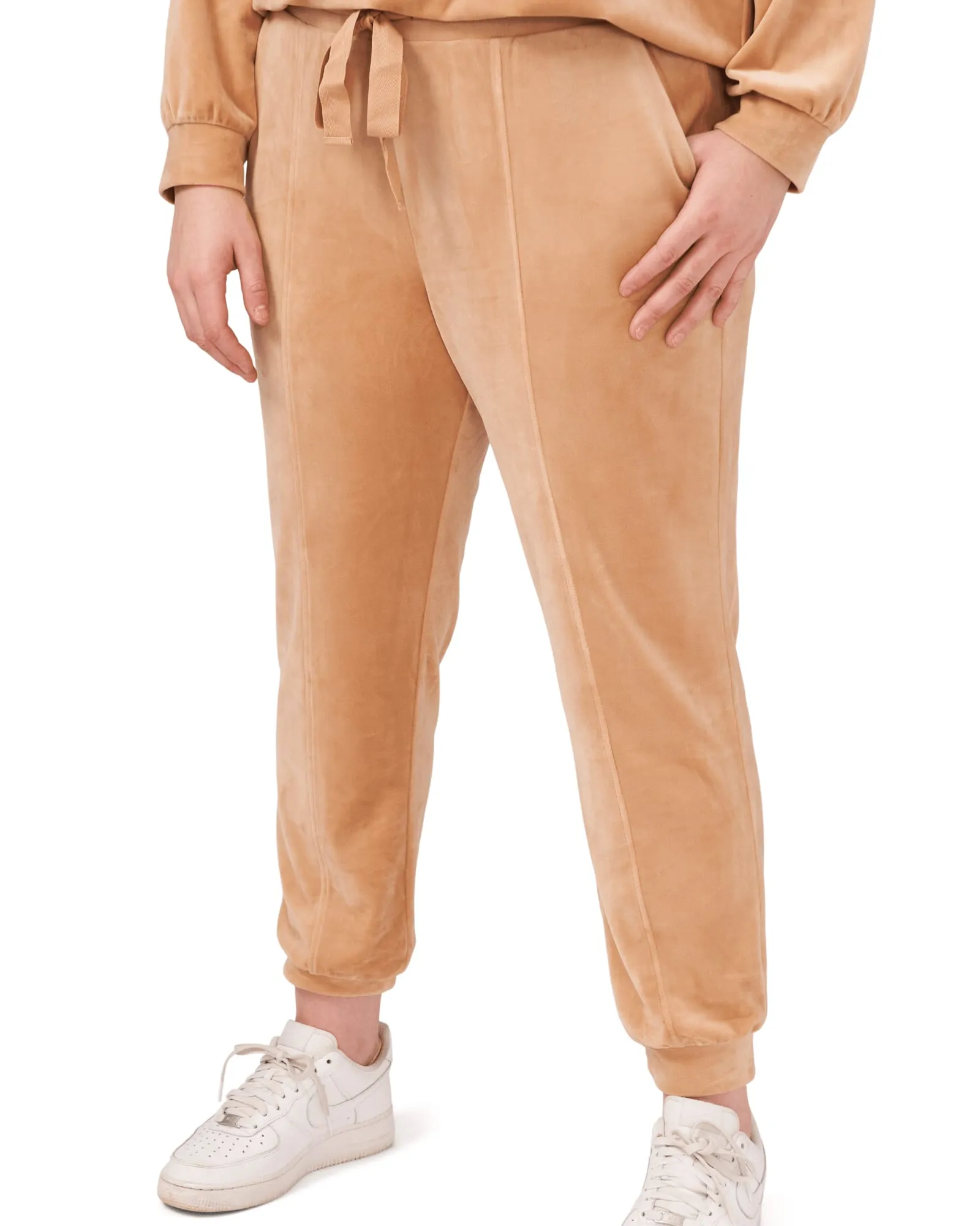 Evelyn Velour Drawstring Joggers | CAPPUCCINO