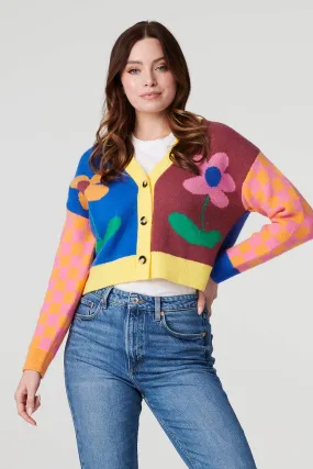 Floral Colour Block Knit Cardigan