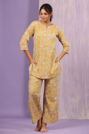 Floral Mosaic on Mustard Palazzo Loungewear Set