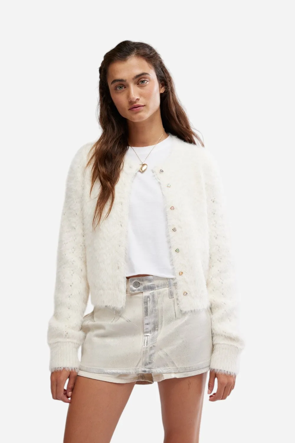 Free People Celeste Cardi in Ivory