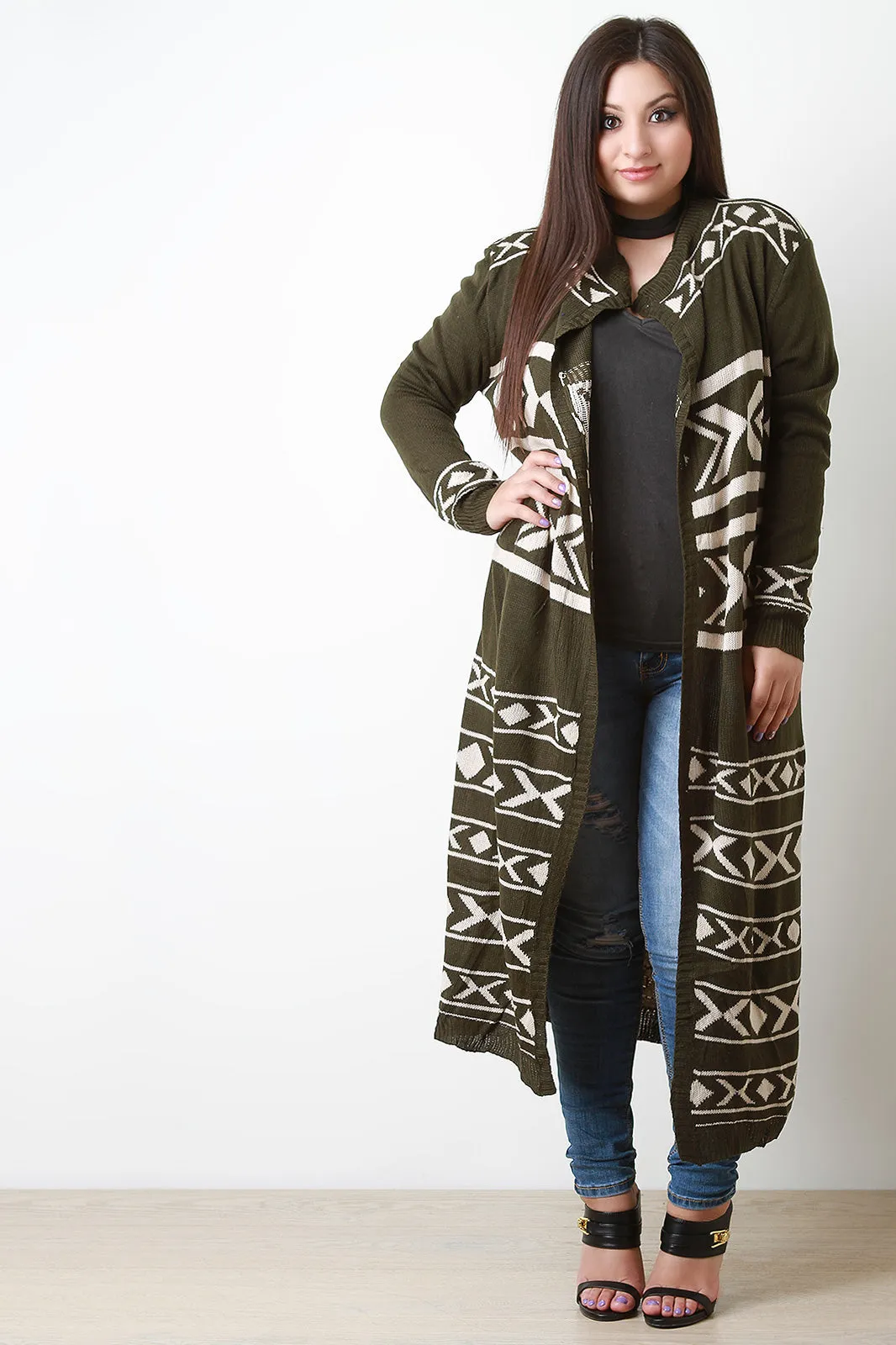 Geo Aztec Longline Cardigan