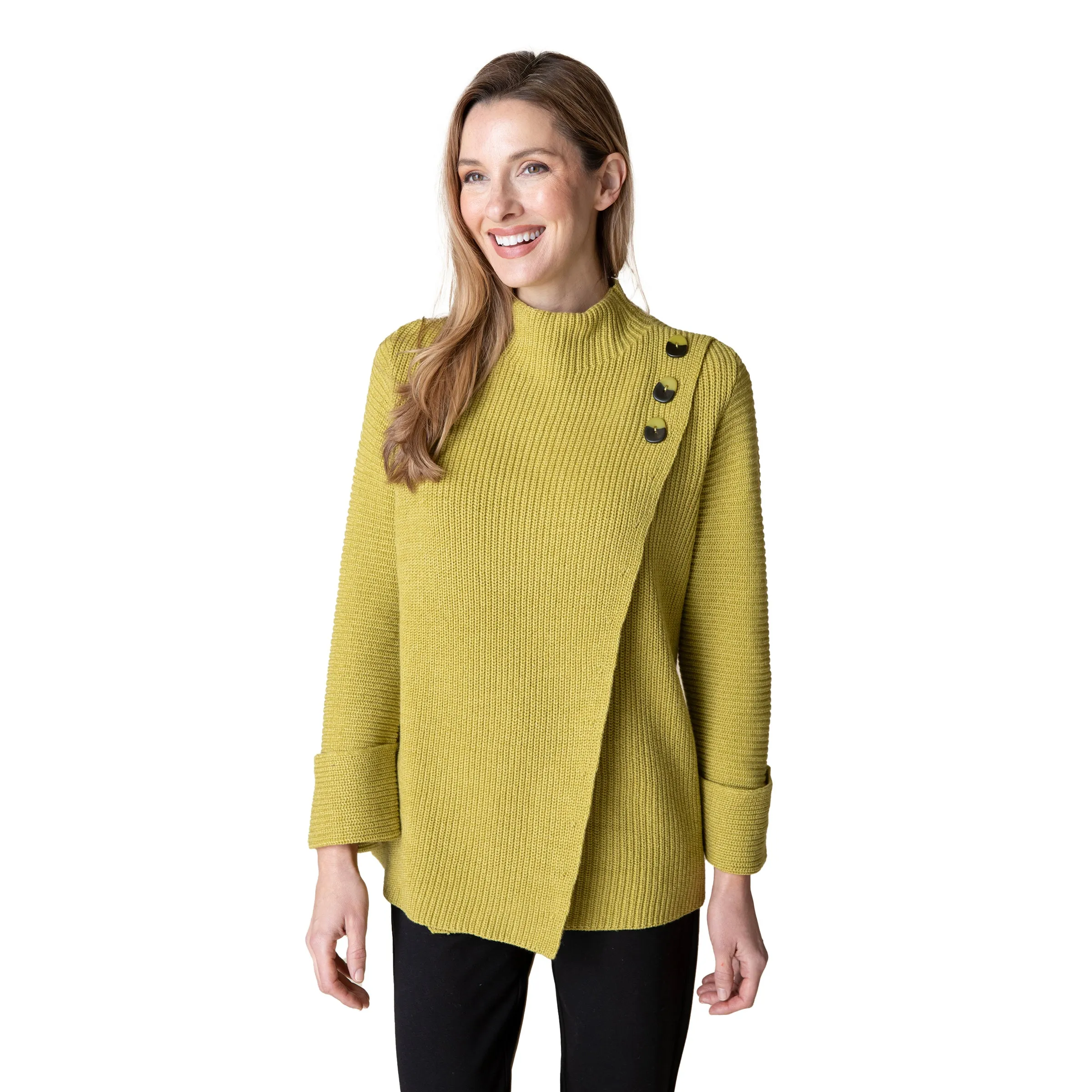 Habitat Cotton Shaker Funnel Neck Tunic Sweater in Pear - 87415-PR