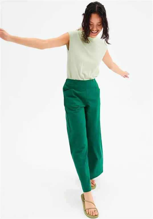 High-Waisted Wide-Leg Trousers - Green