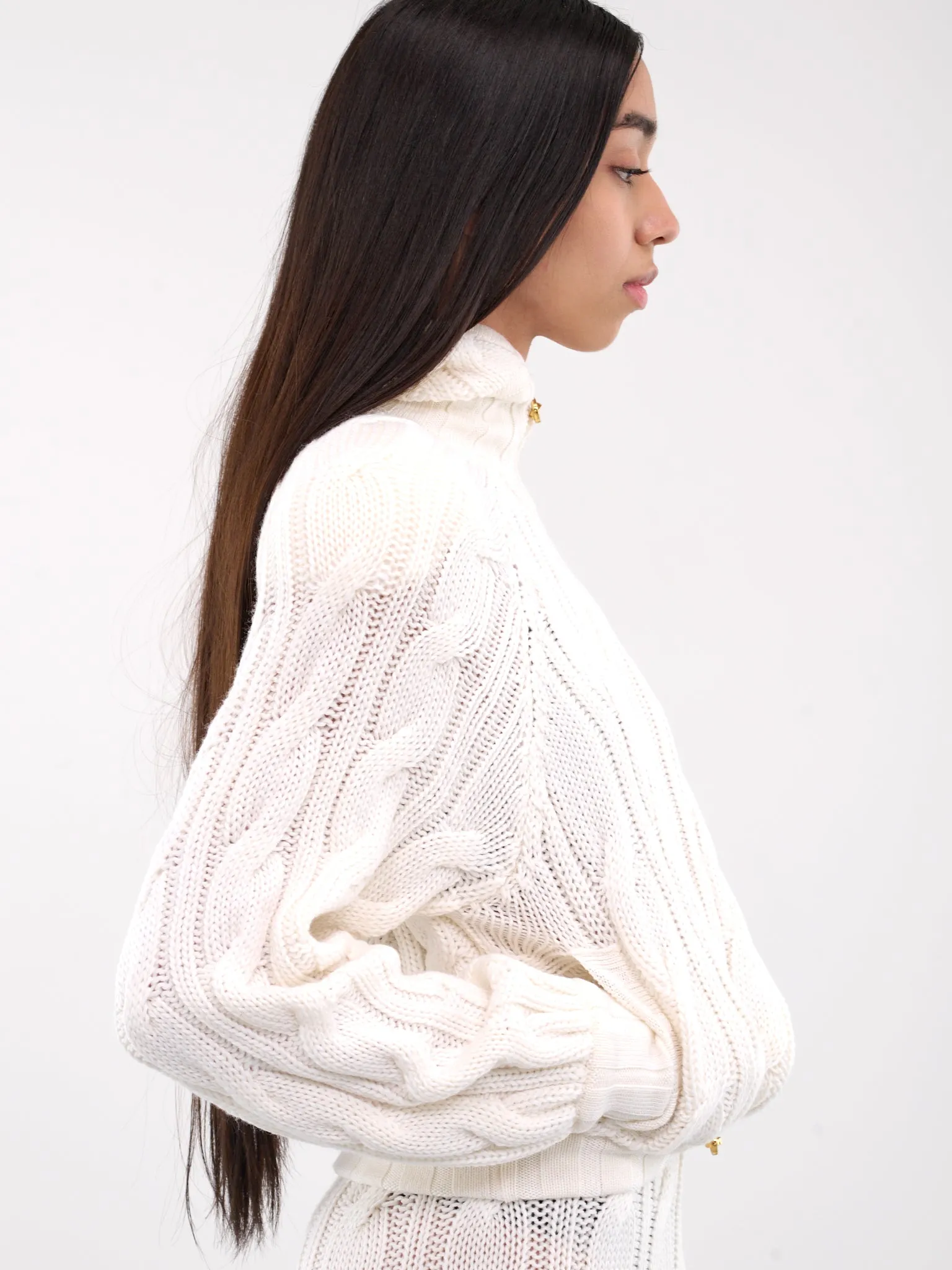 Hooded Knit Zip Cardigan (RR-K005-S-WHITE)