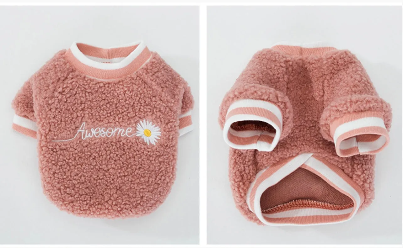 Light Warm Fleece Dog Winter Cloth_ Pink Daisy