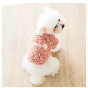 Light Warm Fleece Dog Winter Cloth_ Pink Daisy