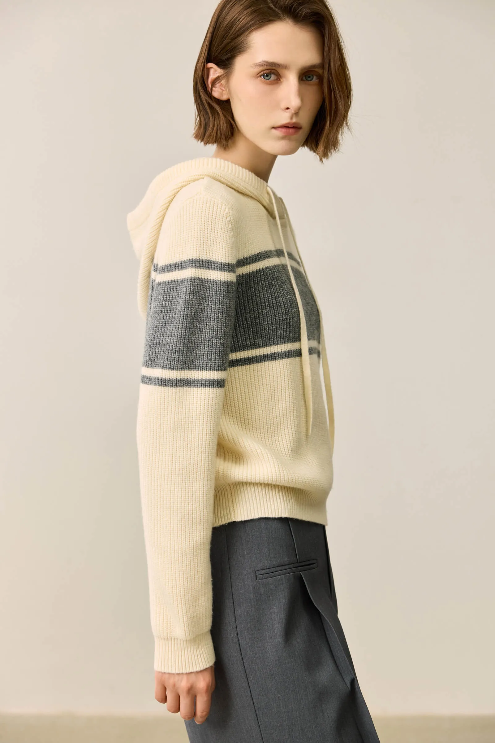 LILY Lambswool Blend Color-Block Hooded Sweater