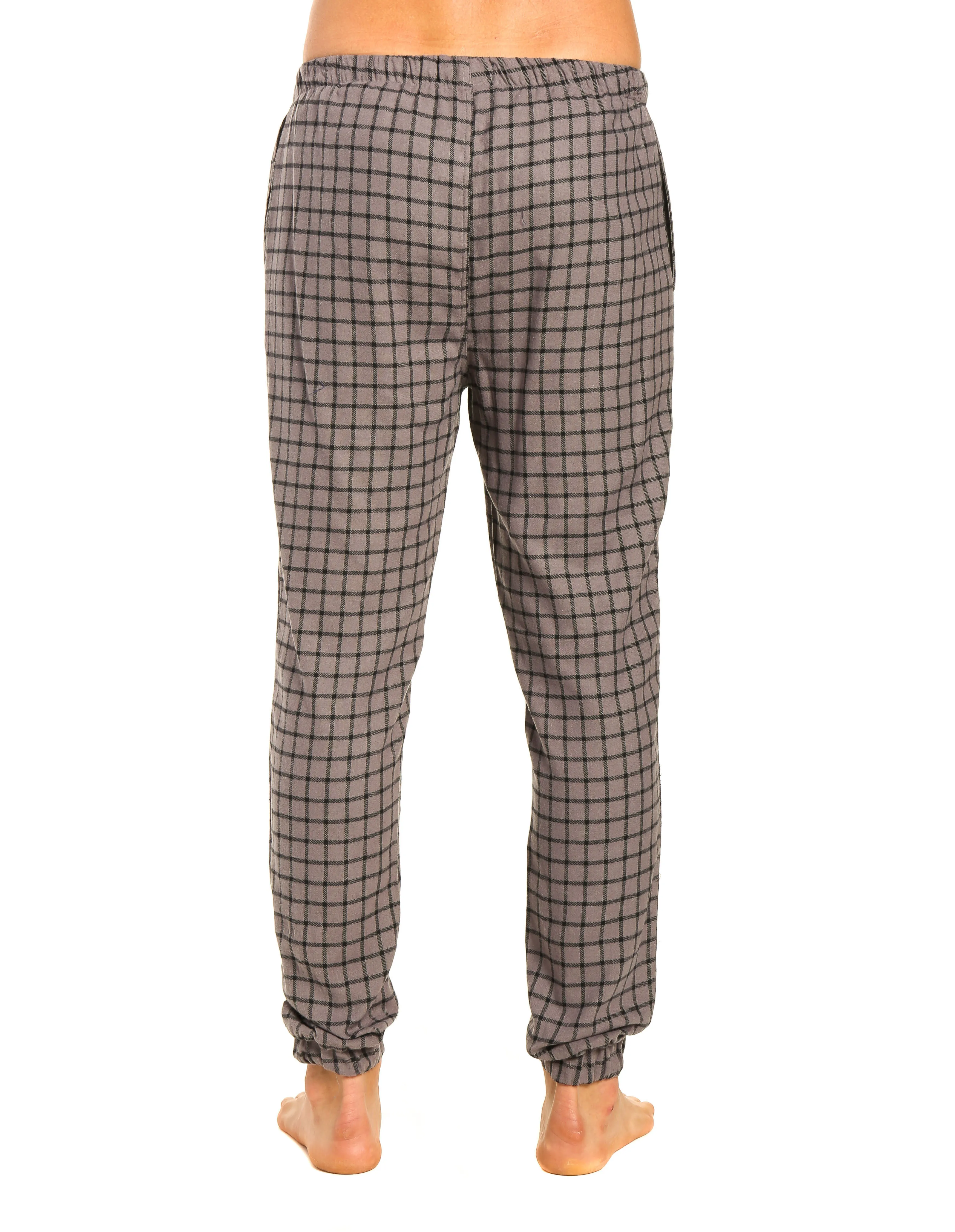 Mens 100% Cotton Flannel Jogger Lounge Pants - Checks - Charcoal Black