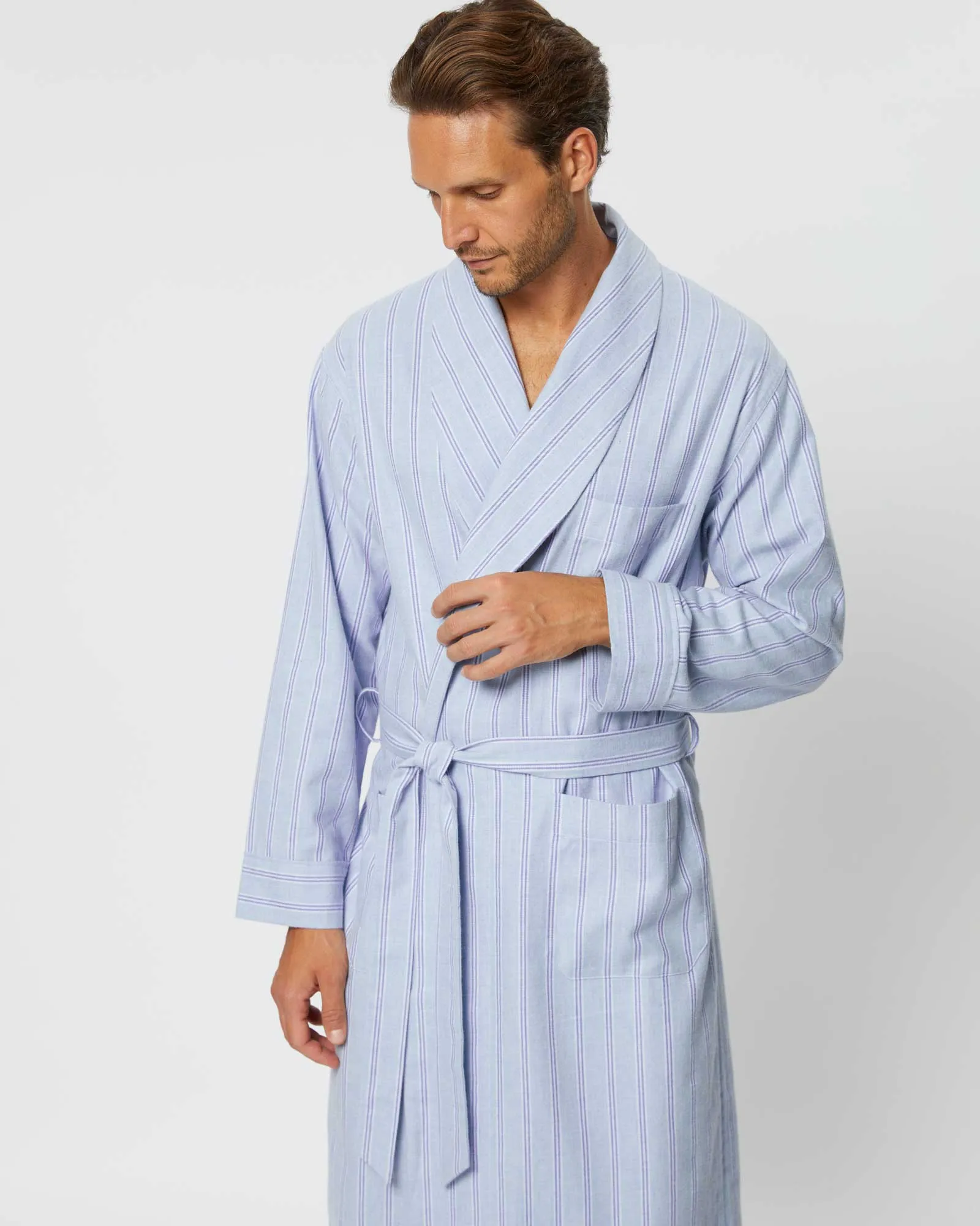 Men's Brushed Cotton Dressing Gown - Aviemore Stripe