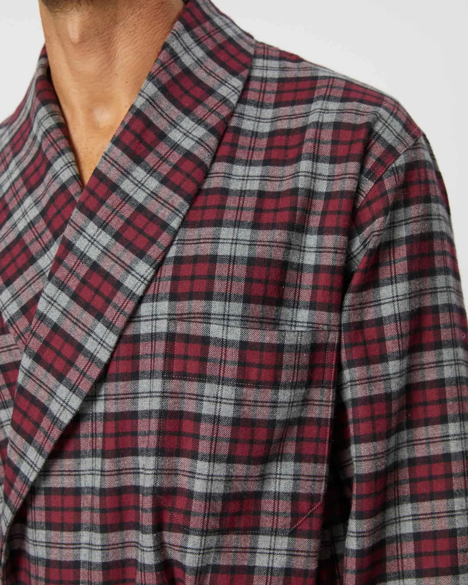 Men's Brushed Cotton Dressing Gown - Litton Burgundy Tartan