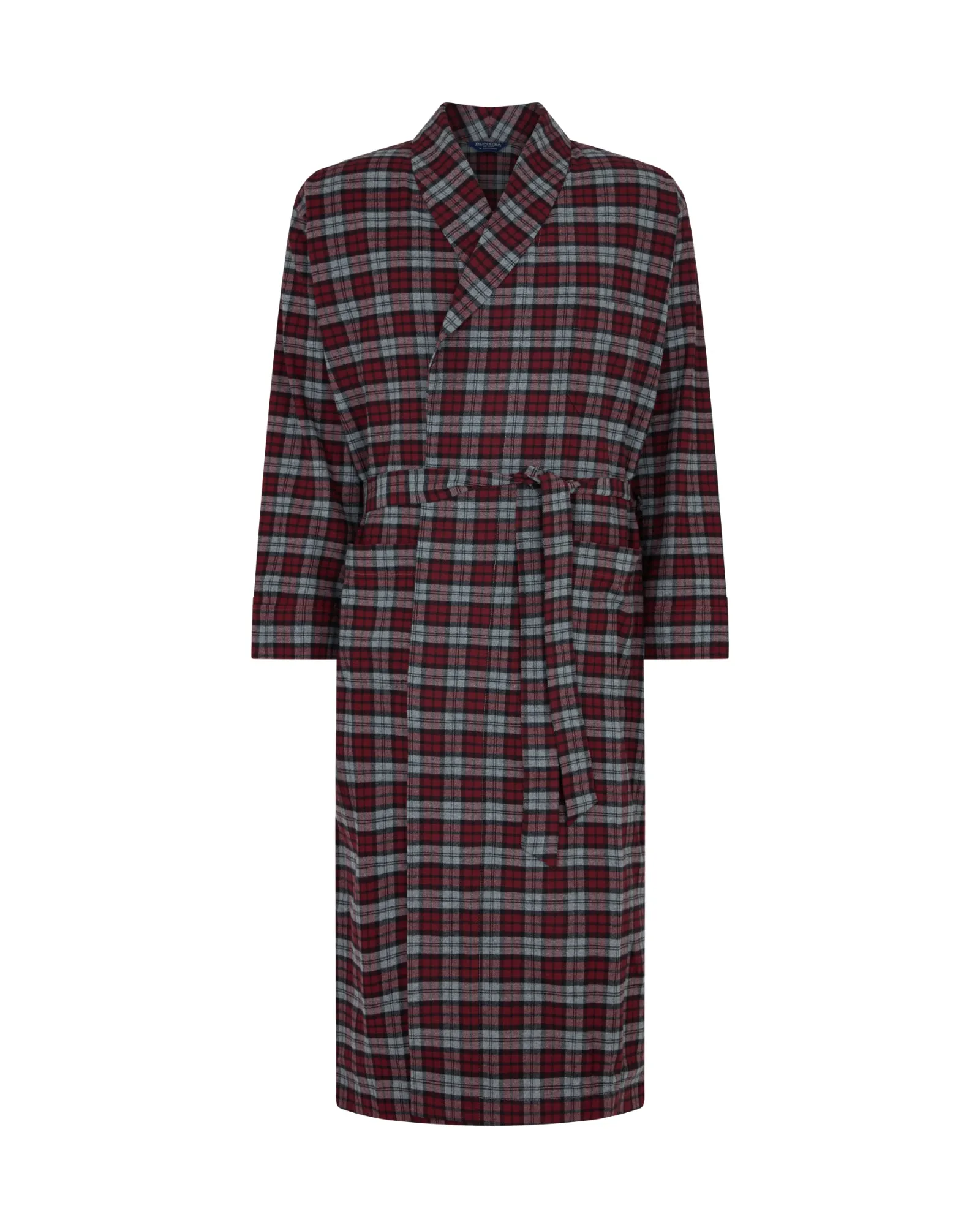 Men's Brushed Cotton Dressing Gown - Litton Burgundy Tartan