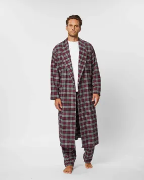 Men's Brushed Cotton Dressing Gown - Litton Burgundy Tartan